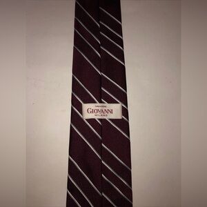 Giovanni Creazione Milano Men’s Tie Burgundy Red With White Stripes Authentic